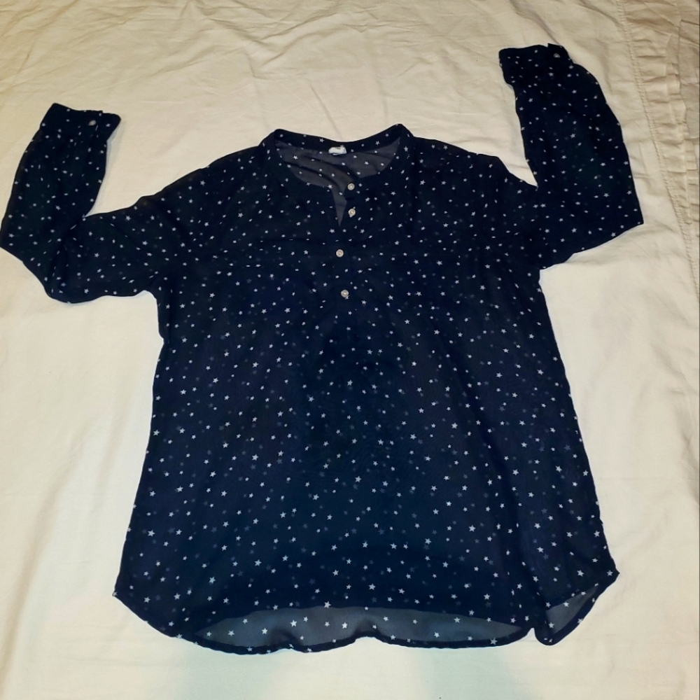Old Navy- Navy & White Stars, Long-Sleeves, Front Pockets/Collar Button
